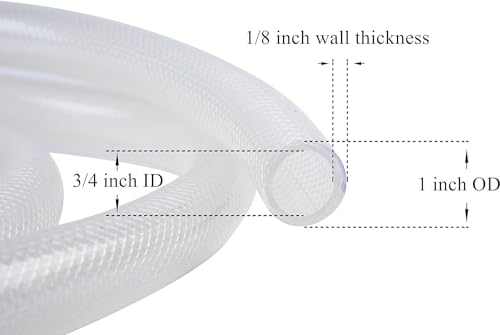 3/4" ID X 1" OD- 50 Ft High Pressure Braided Clear PVC Vinyl Tubing Flexible Tube, Heavy Duty Reinforced Hose Tubing, BPA Free and Non Toxic - size: 3/4" ID x 1" OD, style: 50 Ft