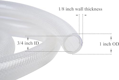 3/4" ID X 1" OD- 50 Ft High Pressure Braided Clear PVC Vinyl Tubing Flexible Tube, Heavy Duty Reinforced Hose Tubing, BPA Free and Non Toxic - size: 3/4" ID x 1" OD, style: 50 Ft