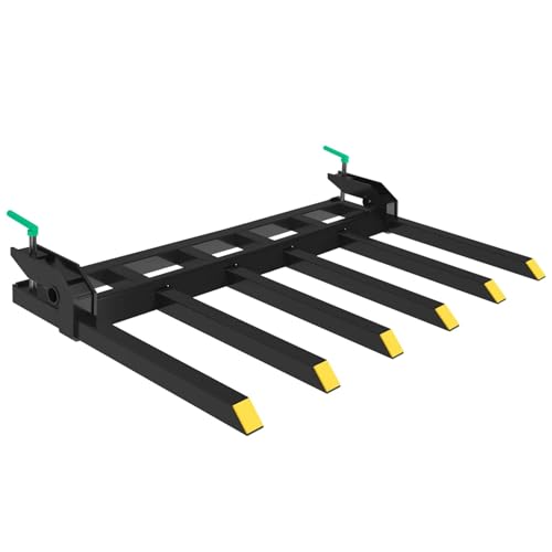 Clamp On Debris Forks for 60 Inch Loader Bucket, 4000 lbs Heavy Duty Pallet Fork Attachment with 6 Tines, Sturdy Steel Construction for Skid Steer and Tractor, Yellow