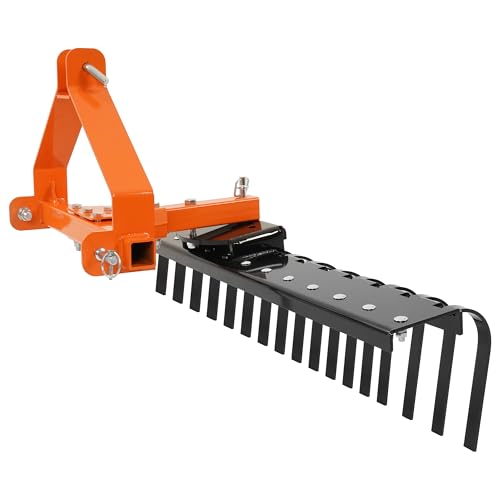 KUAFU 50" 3 Point Landscape Rock Rake for Category-0 Cat-0 Tractor with - style: Orange