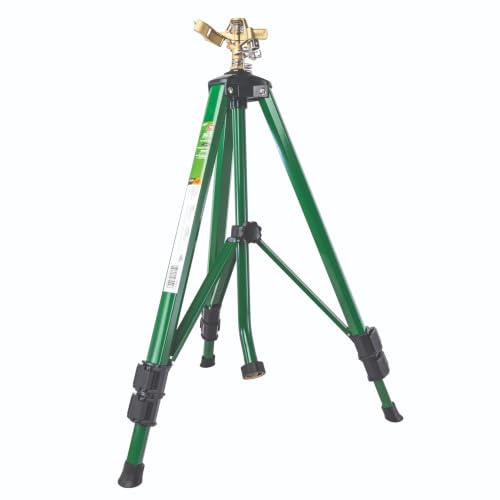 Orbit 1/2 Inch Brass Impact Sprinkler - Adjustable Metal Tripod - Long Range Lawn Watering System - 360 Degree Rotating Sprinkler - Heavy Duty Irrigation System - Adjustable 22-48 Inch Height - 58308 - style: Brass Impact Sprinkler