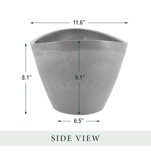 Arcadia Garden Products PSW Pot Collection YB41CT Plastic/Stone/Wood Composite Curved Planter Pot – No Drainage Hole (Drillable), for Indoor and Outdoor Plants and Gardens, 16-inch, Cement Gray - color: Cement Gray