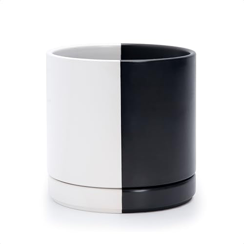D'vine Dev 8.2 Inch Ceramic Planter Pot, Black White Split, 94-O-D-0 - color: Split Monochrome Black & White, size: Medium