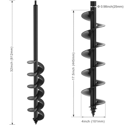 Insaga Auger Drill Bit for Planting 4″ x 32″– Heavy Duty Carbon Steel Spiral Garden Auger for Drill, 3/8″ Hex Drive Plant Auger for Bulbs & Seedlings – 32″ Long Reach Reduces Bending - size: 4″ x 32″