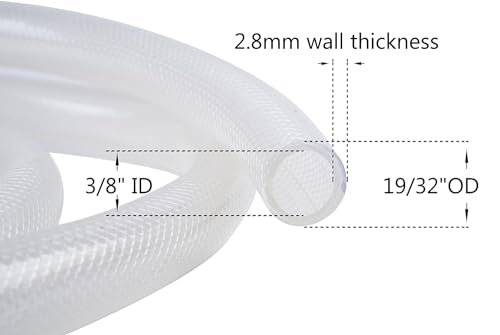 3/8" ID x 19/32" OD - 25 Ft High Pressure Braided Clear PVC Tubing Flexible Vinyl Tube, Heavy Duty Reinforced Hose Tubing, BPA Free and Non Toxic - size: 3/8" ID x 19/32" OD, style: 25 Ft