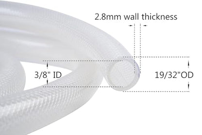 3/8" ID x 19/32" OD - 25 Ft High Pressure Braided Clear PVC Tubing Flexible Vinyl Tube, Heavy Duty Reinforced Hose Tubing, BPA Free and Non Toxic - size: 3/8" ID x 19/32" OD, style: 25 Ft