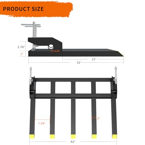 YINTATECH 48" Clamp on Debris Forks 2500 lbs Loader Bucket Fork - size: 48 IN