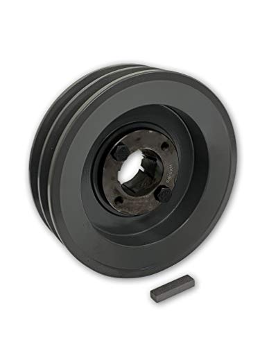 Double Groove 5.95" Cast Iron Electric Motor" H" Pulley/Sheave, Bushing Included, for 5/8" Top Width B/5L/BK/5LK Section V Belt, 2 Groove Pulley (1-3/8" Shaft / 1.375" Bore, 2BK62H) - size: 1-3/8" Shaft / 1.375" Bore
