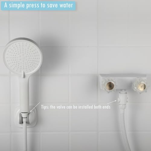 2 Pack Handle held Showerhead Shut Off Valve - Large Button - One Hand Flow Control - Water Saver flow restrictor -RV, Camper accessories. (Matte White) - color: Matte White