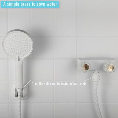 2 Pack Handle held Showerhead Shut Off Valve - Large Button - One Hand Flow Control - Water Saver flow restrictor -RV, Camper accessories. (Matte White) - color: Matte White