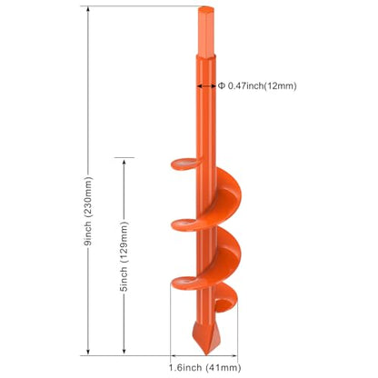 Insaga 1.6" x 9" Auger Drill Bit for Planting, 2.5mm Thick Spiral Earth Drill Garden Auger for Post Hole Digger, Solid Steel Bright Orange Powder Coated, Fit 3/8'' Hex Drive for Bulb Flower Garden - size: 1.6'' x 9''