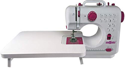 Portable Mini Sewing Machine & Sewing Kit – 12 Pre Programmed Stitch Patterns – Battery and AC Operated, Dual Speed, Sews Forward & Reverse, AC & DC Power – Includes Foot Pedal - style: With Kit & Table