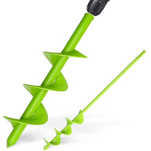Green Garden Auger Drill Bit for Planting, 1.6"x16.5"&3.5"x16" Post Hole Digger & Bulb Planter Tool, Fits 3/8" Hex Drive Drill, for Seeds, Flowers - color: Green, size: 1.6"x16.5"+3.5"x16"