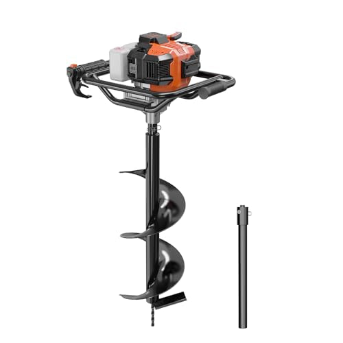 WORKIT Post Hole Digger, 52CC Auger Post Hole Digger, Gas Powered Hole Digger with 8" Earth Auger Drill Bit, 20" Extension Rods, for Farmland, Plant, EPA Certification - size: 52CC+8" bit & 20" Ext Rod