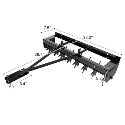 MOUMON 32” Tow Behind Spike Aerator, Pull Behind Lawn Aerator with Tines