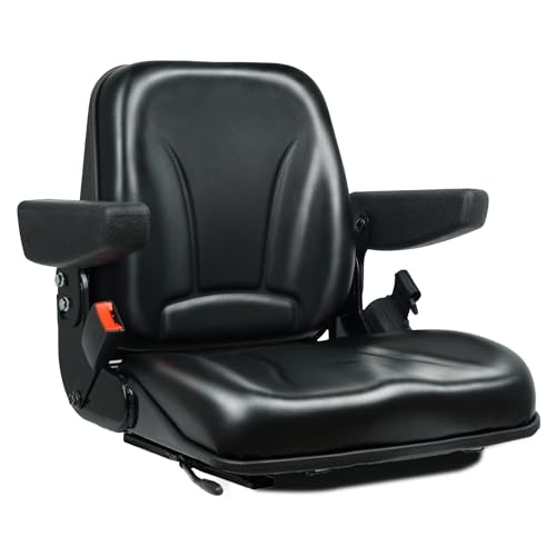 Universal Forklift Seat, Fold Down Tractor with Armrest, Retractable Safety Belt and Micro Switch for Excavator, Skid Loader, Backhoe, Dozer, Telehandler