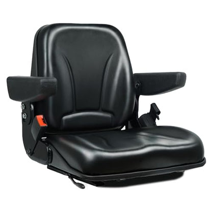 Universal Forklift Seat, Fold Down Tractor with Armrest, Retractable Safety Belt and Micro Switch for Excavator, Skid Loader, Backhoe, Dozer, Telehandler