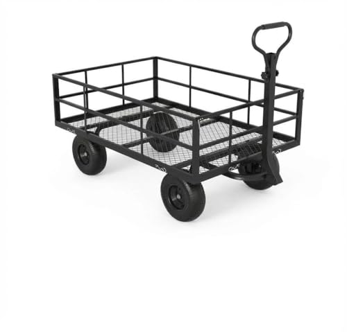  Heavy Duty Steel Garden Cart, 1200 LBS Load Capacity Garden Wagon with 10 inch Tire and 180° Rotating Handle Attach to ATV or Tractor Blac