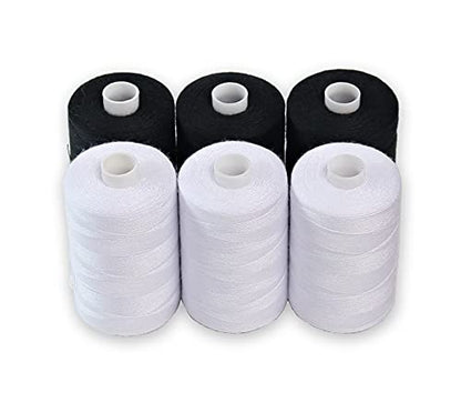 Black & White Sewing Thread - 6 Spools of Polyester Thread for Sewing Machine for Beginners, Hand Stitching & Quilting - 1000 Yards Per Spool - color: Black-White