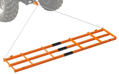 8 Ft Drag Harrow, Heavy Duty Driveway Grader, Tow Behind Lawn Rake with 5 Ft Chain, 4 Safety Belts, 2 Adjustable Bars, Driveway Drag for Gravel, Sand, Lawn, Soil, Hay, ATV, UTV, Mower, Tractor, Orange - color: Orange-8FT