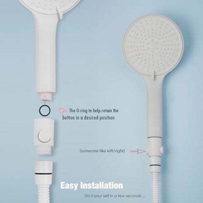 2 Pack Handle held Showerhead Shut Off Valve - Large Button - One Hand Flow Control - Water Saver flow restrictor -RV, Camper accessories. (Matte White) - color: Matte White