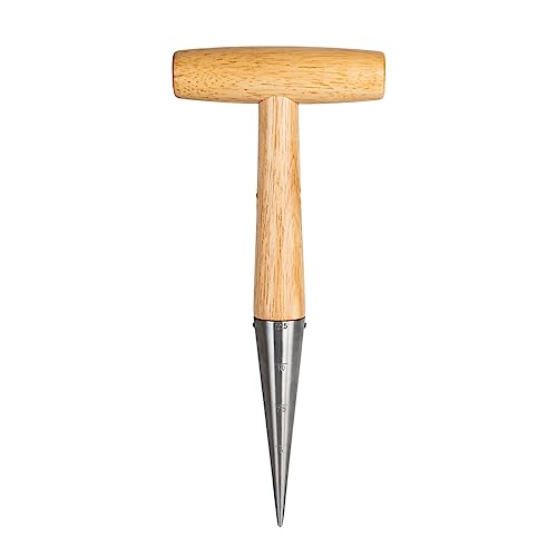 FLORA GUARD Garden Dibber Tool, Steel Seed Planter with Wood Handle