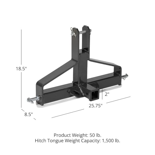 Titan Attachments 3 Point 2" Trailer Receiver, Tractor Hitch Fits Category 1 Tractors, Quick Hitch Compatible Adapter, 1,500 lb Towing Capacity, 3" Tubular Steel Drawbar