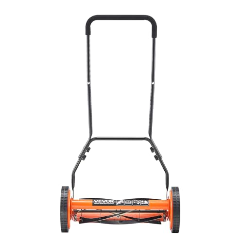 VEVOR Push Reel Lawn Mower 18 inch, 5 Blades Manual Push Mower No Motor, 1.37-2.44 in Adjustable Cutting Height, Walk-Behind Lawn Mowers with Grass Catcher Bag for Green Lawns, Driveways, Courtyards - size: 18 inch