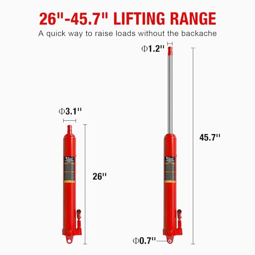 Big RED AQD8DR Hydraulic Long Ram Jack 8 Ton Heavy Duty Engine Hoist Cylinder with Double Piston Pump & Clevis Base- Professional Hydraulic Ram Cylinder for Garage Repair, Auto Shop, Farm Equipment - style: 8 TON/DOUBLE PUMP/New VERSION
