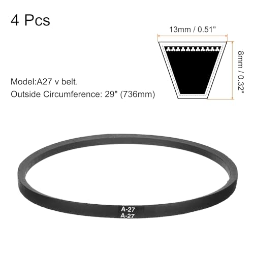 uxcell 4pcs A27 or 4L290 Classic Wrapped Rubber V-Belt, 27"(686mm) Inside Circumference, A Profile V Belt - size: A27