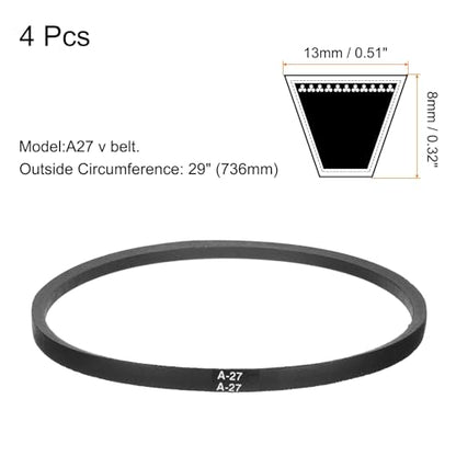 uxcell 4pcs A27 or 4L290 Classic Wrapped Rubber V-Belt, 27"(686mm) Inside Circumference, A Profile V Belt - size: A27