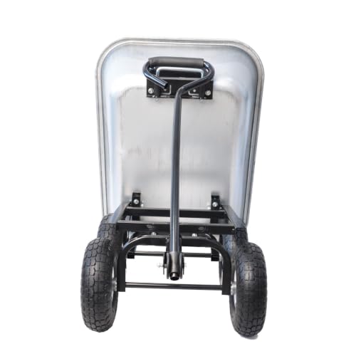 300LB Steel Garden Dump Cart 4-Wheel Wagon Poly Tray 55L Silver Tilting Bed