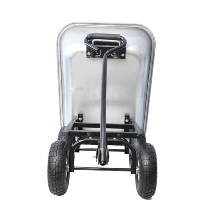 300LB Steel Garden Dump Cart 4-Wheel Wagon Poly Tray 55L Silver Tilting Bed