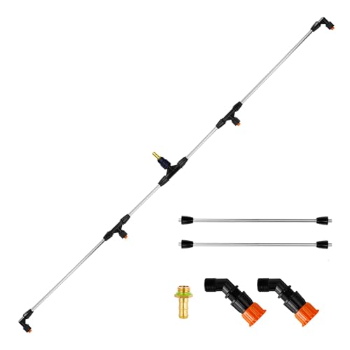 4 Nozzles Metel Boom Wand with 1/4" and 3/8" Brass Fitting, Sprayer Boom Equipped with Two Types Nozzles, Durable Metal Rods, Wide-Coverage Agricultural & Lawn Spray Attachment for Tractors/UTVs - color: Silver