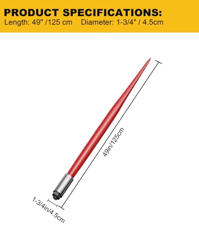 49" Hay Spear, 4500lbs Capacity Bale Spear with 2 Pcs 17" Stabilizer Spears - size: bale spear with stabilizer spear & sleeve