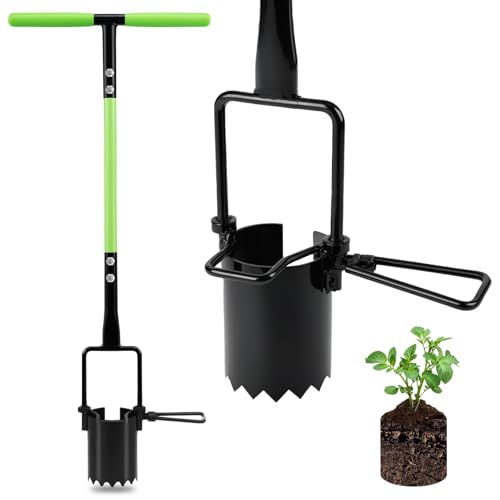 30in Long Handle Bulb Planter Tool, 5 in 1 Lawn Tool with Serrated Base - color: Green