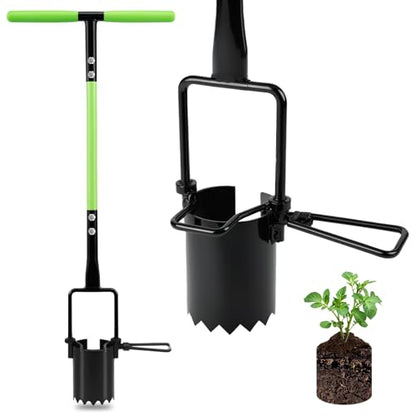 30in Long Handle Bulb Planter Tool, 5 in 1 Lawn Tool with Serrated Base - color: Green