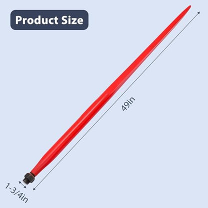 TrailBlaze 49" Heavy Duty Hay Bale Spear 4000 lbs – Quick Attach Square Spike, Red Coated Fork – Compatible with Kubota & Compact Loader Tractor Loader, Skid Steer Replacement – Red