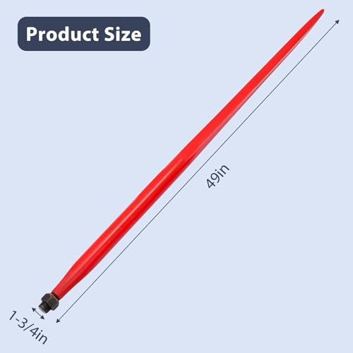 49" Hay Bale Spear, 4000 lbs Capacity Heavy Duty Square Bale Spike, Quick Attach Powder Coated Fork, Replacement Attachment for Tractor Loader Skid Steer 3 Point Farm Equipment