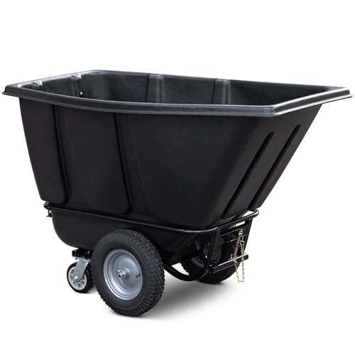 2-Pack Tilt Dump Truck, 1400 lb Capacity 1/2 Cu. Yd Heavy Duty Poly Dump Cart, 16” Wheels, Towable Linkable Utility Cart for Warehouse & Construction - size: 2PC