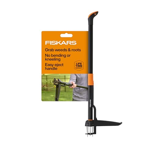 Fiskars Deluxe Stand-Up Weed Puller Tool, 4 Serrated Stainless Steel Claws - style: 4-claw