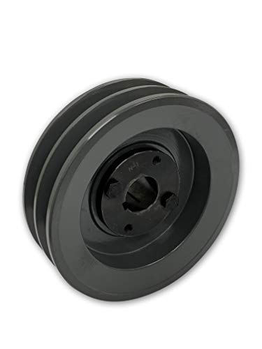 Double Groove 6.25" Cast Iron Electric Motor" H" Pulley/Sheave, Bushing Included, for 5/8" Top Width B/5L/BK/5LK Section V Belt, 2 Groove Pulley (1" Shaft / 1.00 Bore, 2BK65H) - size: 1" Shaft / 1.00 Bore