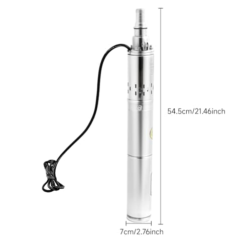Deep Well Solar Water Pump, DC 24V 370W Stainless Steel Submersible Pump with 213ft Lift, Solar Powered Deep Well Pump for Agricultural Irrigation, Farm Ranch, Garden Watering, Home Water