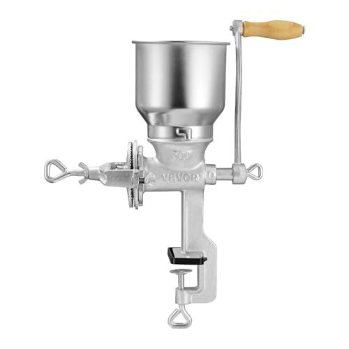 VEVOR Manual Grain Mill with High Hopper, Hand-Crank Corn Grinder, Heavy Duty Cast Iron Wheat Grinding Mill with Stable Table Clamp for Grains Spices Coffee Beans Nuts