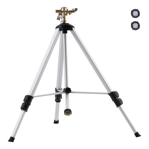 VEVOR Impact Sprinkler on Tripod Base, Heavy Duty Tripod Sprinklers with Brass Head & 3/4" Connector, 360 Degree Large Area Coverage Irrigation Sprinkler, Adjustable Heights, for Yard Gray - size: 50", style: 1PC