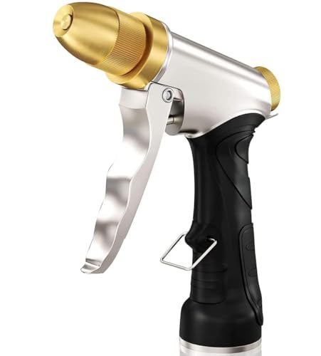 ESOW Garden Hose Nozzle, Heavy Duty Metal Brass Nozzle, 4 Spray Patterns - color: Black