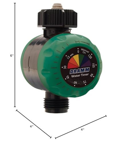 Dramm ColorStorm Premium Water Hose Timer, Mechanical, Turns Water Off Automatically, Up to 120 Minutes of Run Time, Compact for Lawn, Drip, Soaker Hose and Garden, Green