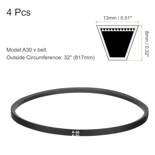 uxcell 4pcs A30 or 4L320 Classic Wrapped Rubber V-Belt, 30"(767mm) Inside Circumference, A Profile V Belt - size: A30
