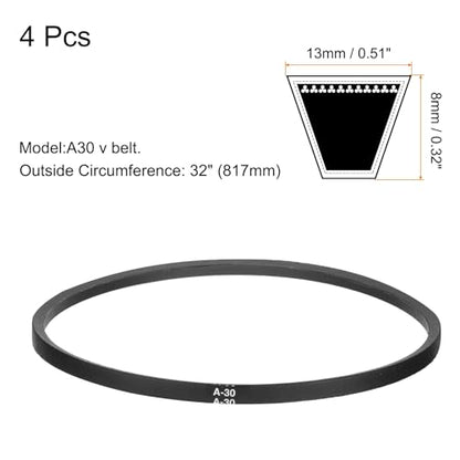 uxcell 4pcs A30 or 4L320 Classic Wrapped Rubber V-Belt, 30"(767mm) Inside Circumference, A Profile V Belt - size: A30
