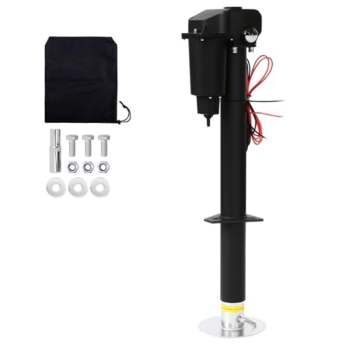 12V Electric Tongue Jack 3500lb A-Frame Heavy Duty Trailer Jack 18” Travel Add 4.5” with The Drop Foot & LED Light for Travel Trailer Camper,Protective Cover Included